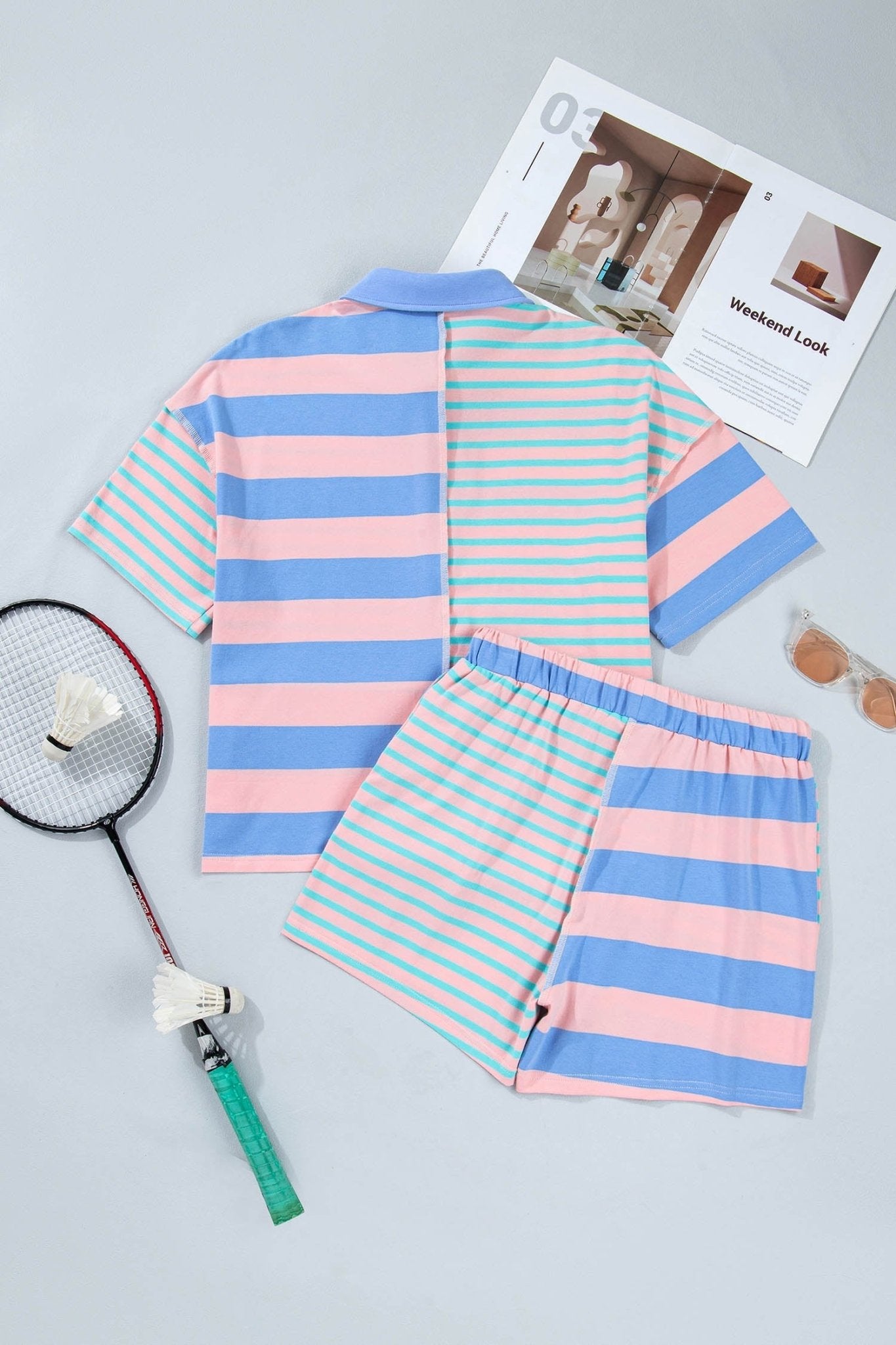 Stripe Patchwork Exposed Seam Top & Short Set - Rooted & Reckless Co.