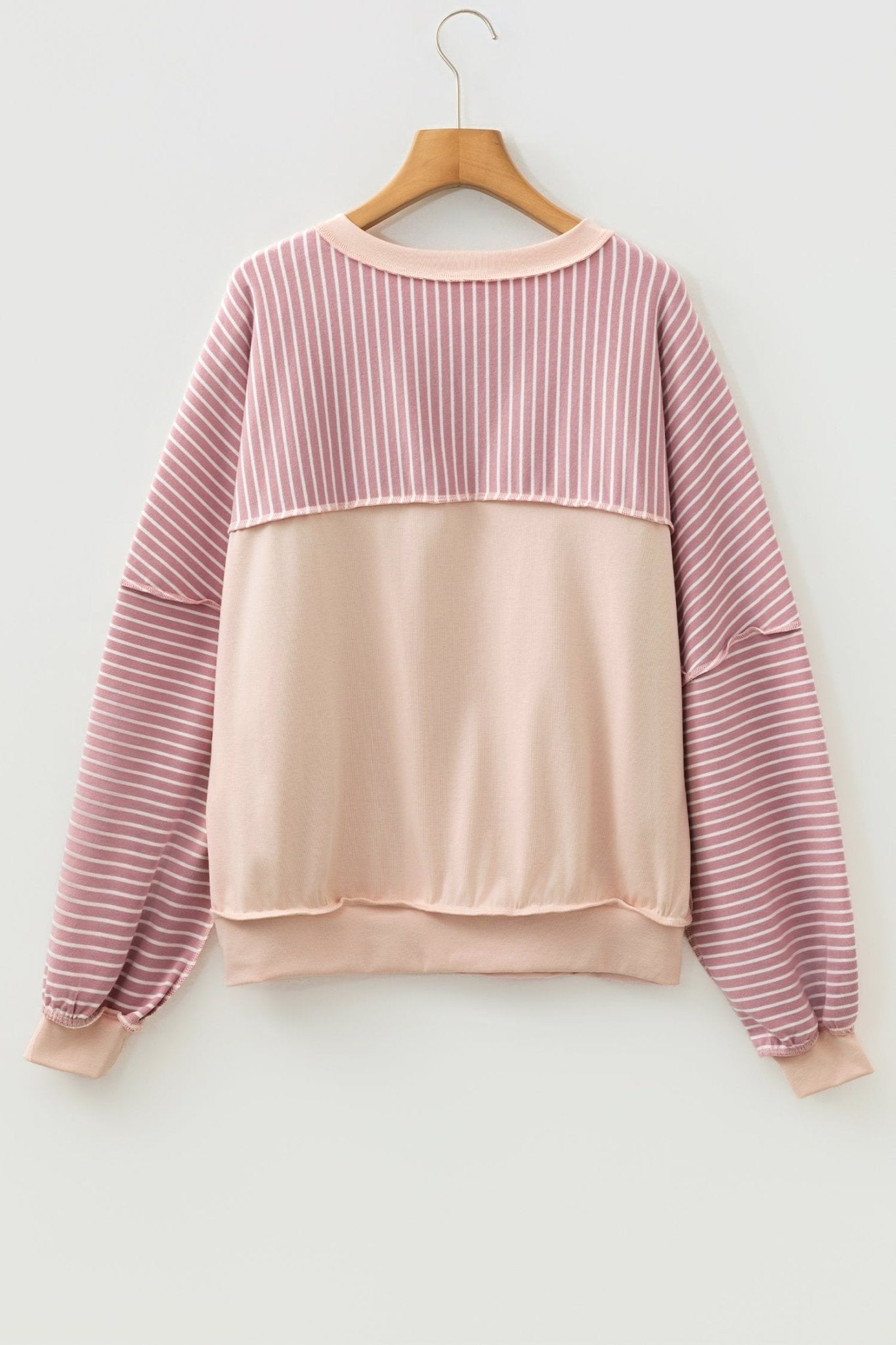 Stripe Patchwork Exposed Stitching Long Sleeve Top - Rooted & Reckless Co.