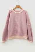 Stripe Patchwork Exposed Stitching Long Sleeve Top - Rooted & Reckless Co.