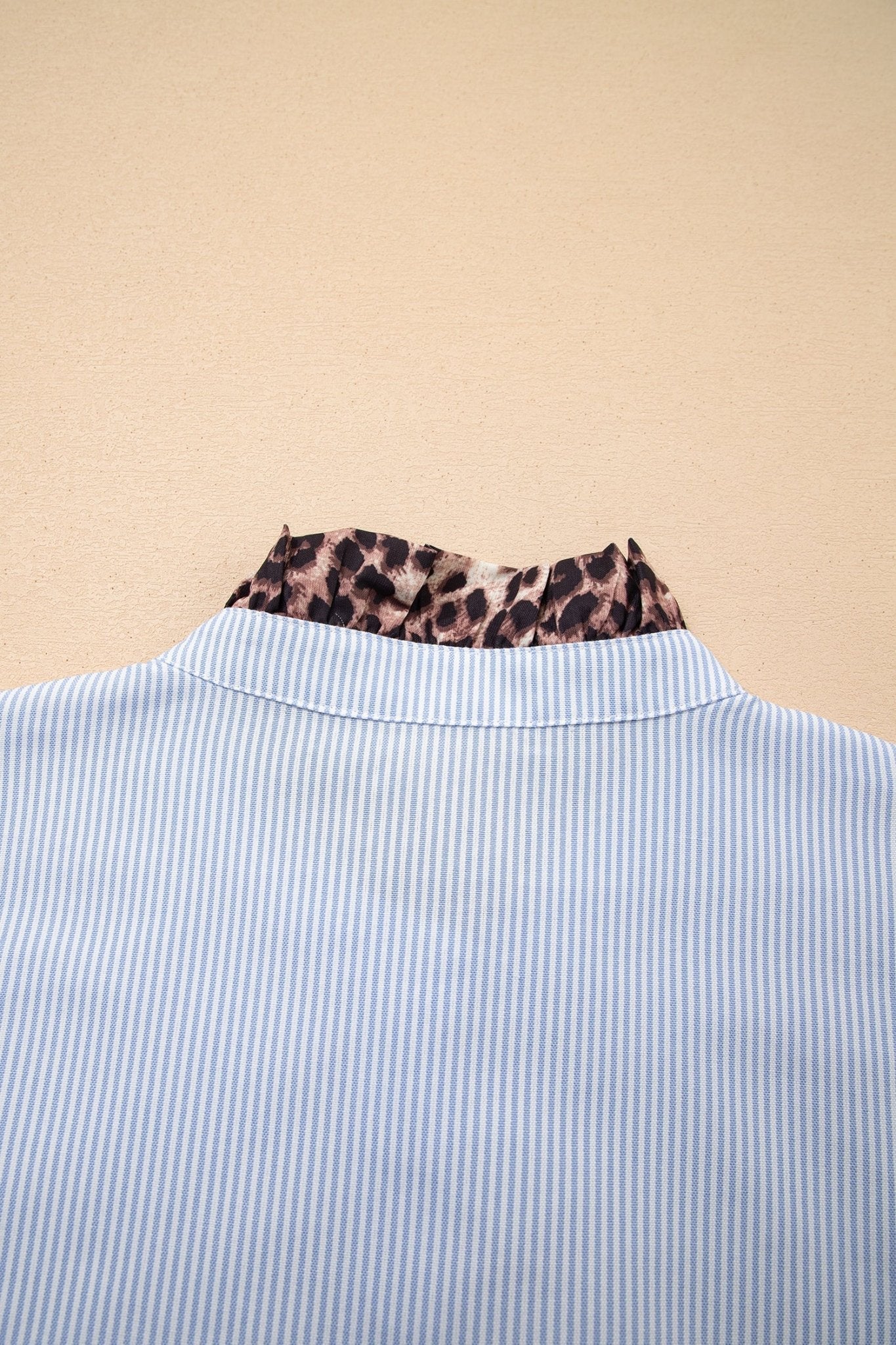 Stripe Patchwork Leopard Ruffle Long Sleeve Shirt - Rooted & Reckless Co.