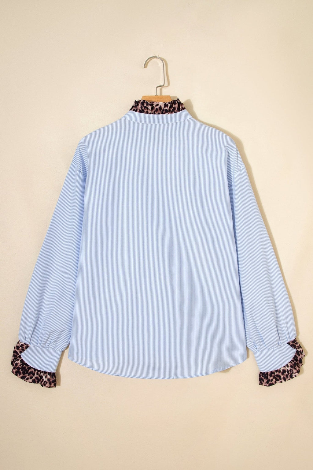 Stripe Patchwork Leopard Ruffle Long Sleeve Shirt - Rooted & Reckless Co.