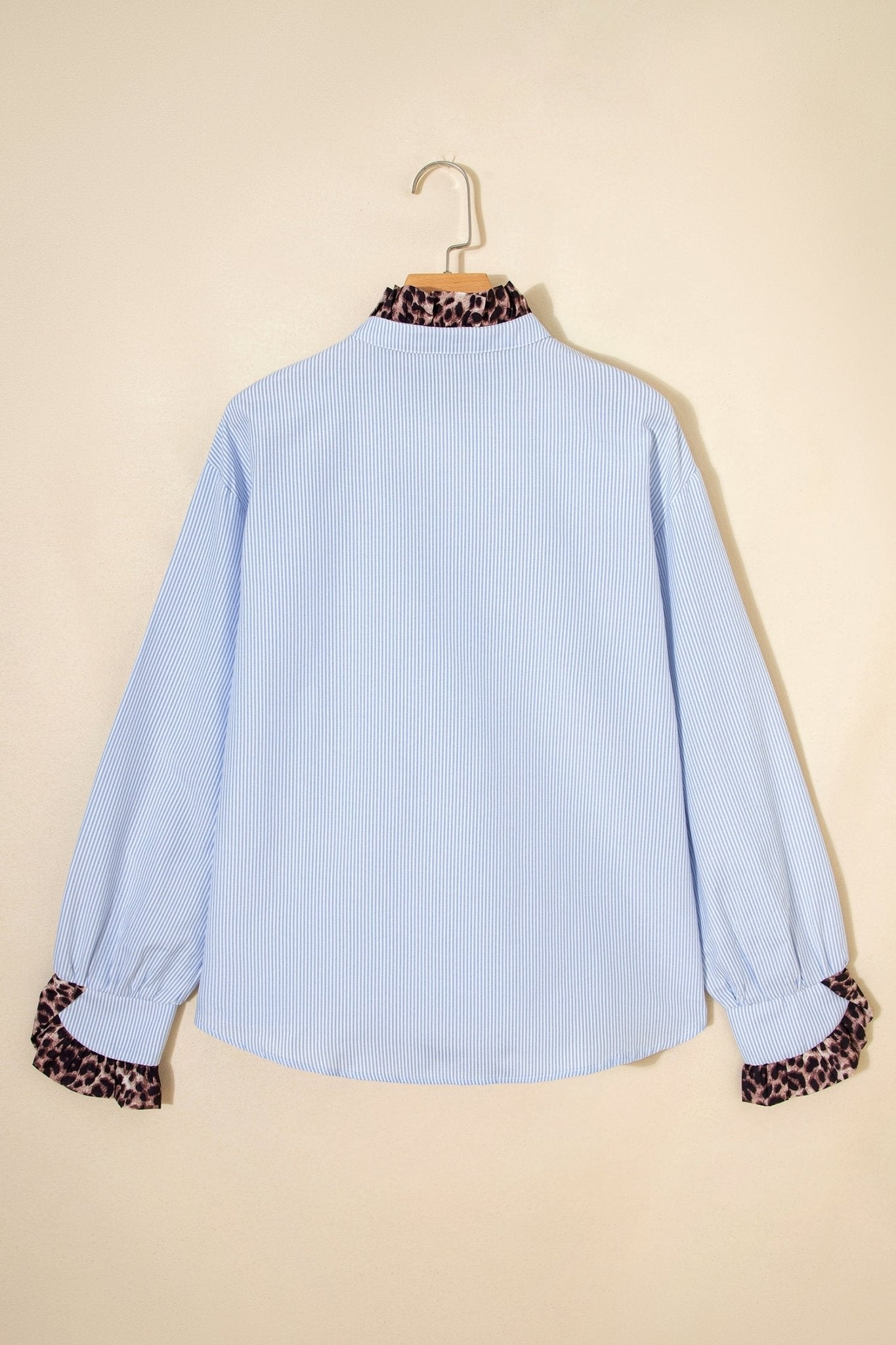 Stripe Patchwork Leopard Ruffle Long Sleeve Shirt - Rooted & Reckless Co.