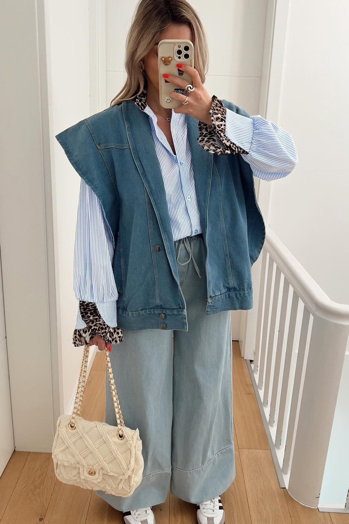 Stripe Patchwork Leopard Ruffle Long Sleeve Shirt - Rooted & Reckless Co.