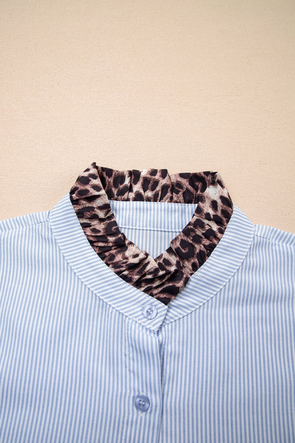Stripe Patchwork Leopard Ruffle Long Sleeve Shirt - Rooted & Reckless Co.