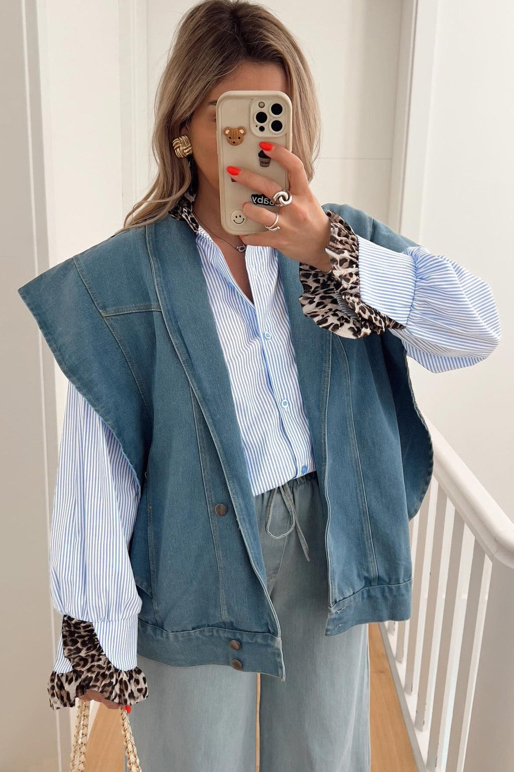 Stripe Patchwork Leopard Ruffle Long Sleeve Shirt - Rooted & Reckless Co.