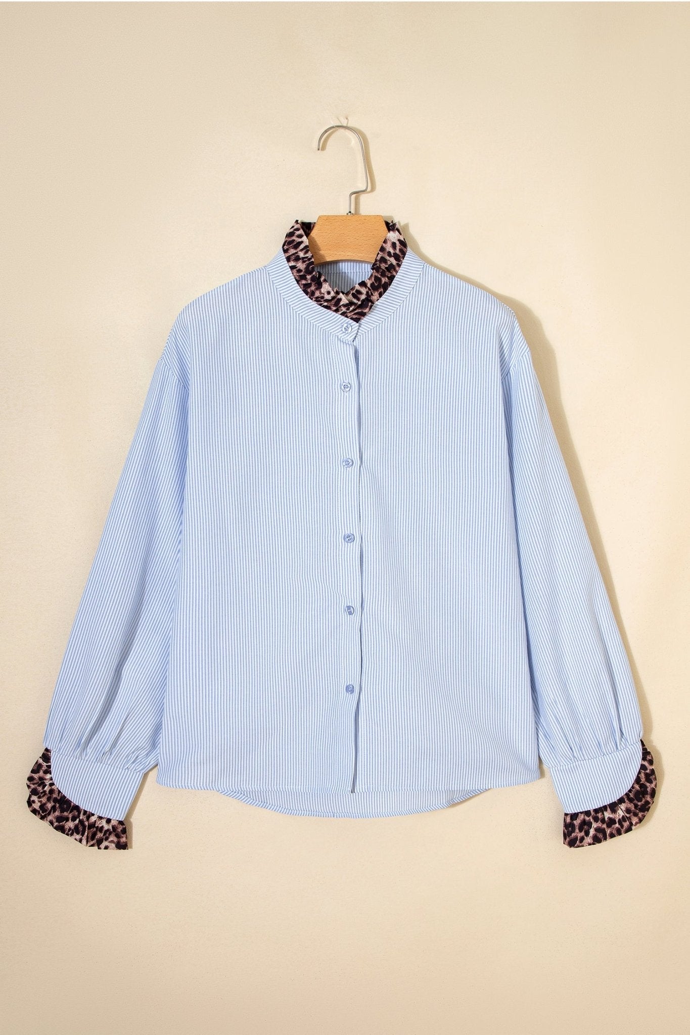 Stripe Patchwork Leopard Ruffle Long Sleeve Shirt - Rooted & Reckless Co.