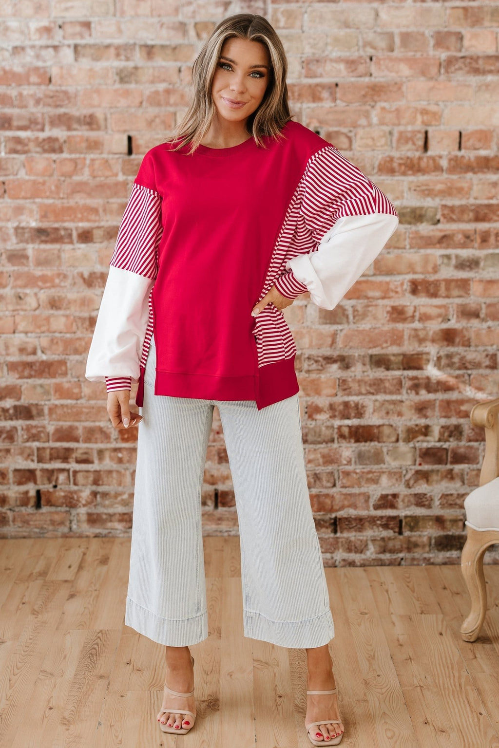 Stripe Patchwork Long Sleeve Colorblock Sweatshirt - Rooted & Reckless Co.