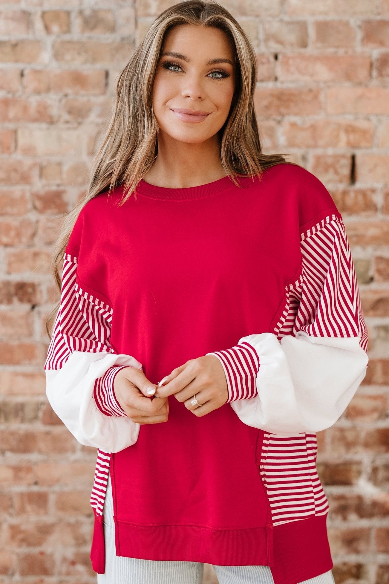 Stripe Patchwork Long Sleeve Colorblock Sweatshirt - Rooted & Reckless Co.