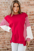 Stripe Patchwork Long Sleeve Colorblock Sweatshirt - Rooted & Reckless Co.