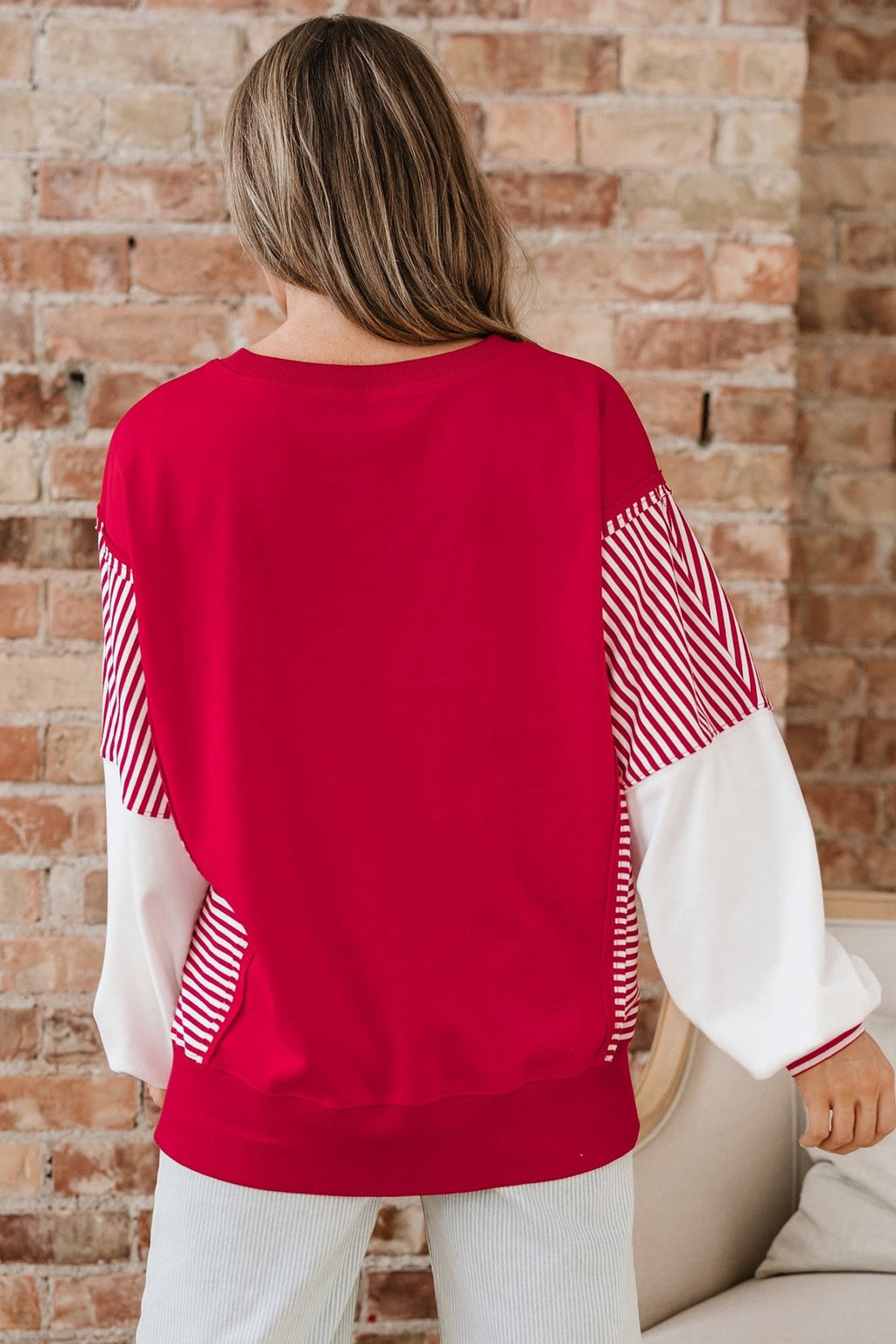 Stripe Patchwork Long Sleeve Colorblock Sweatshirt - Rooted & Reckless Co.