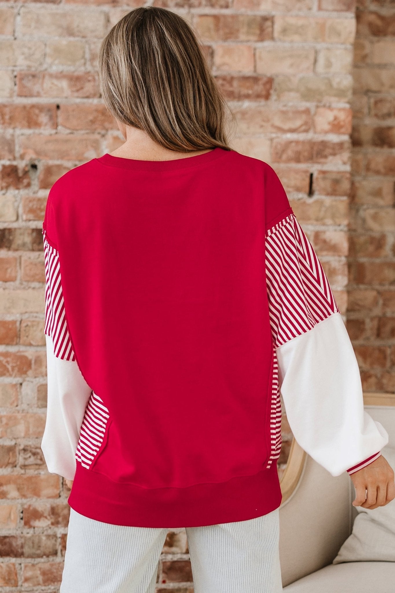 Stripe Patchwork Long Sleeve Colorblock Sweatshirt - Rooted & Reckless Co.
