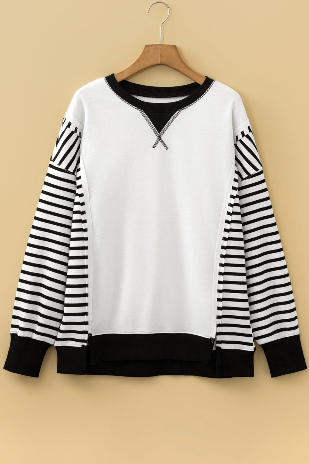 Stripe Patchwork Long Sleeve Knit Top - Rooted & Reckless Co.