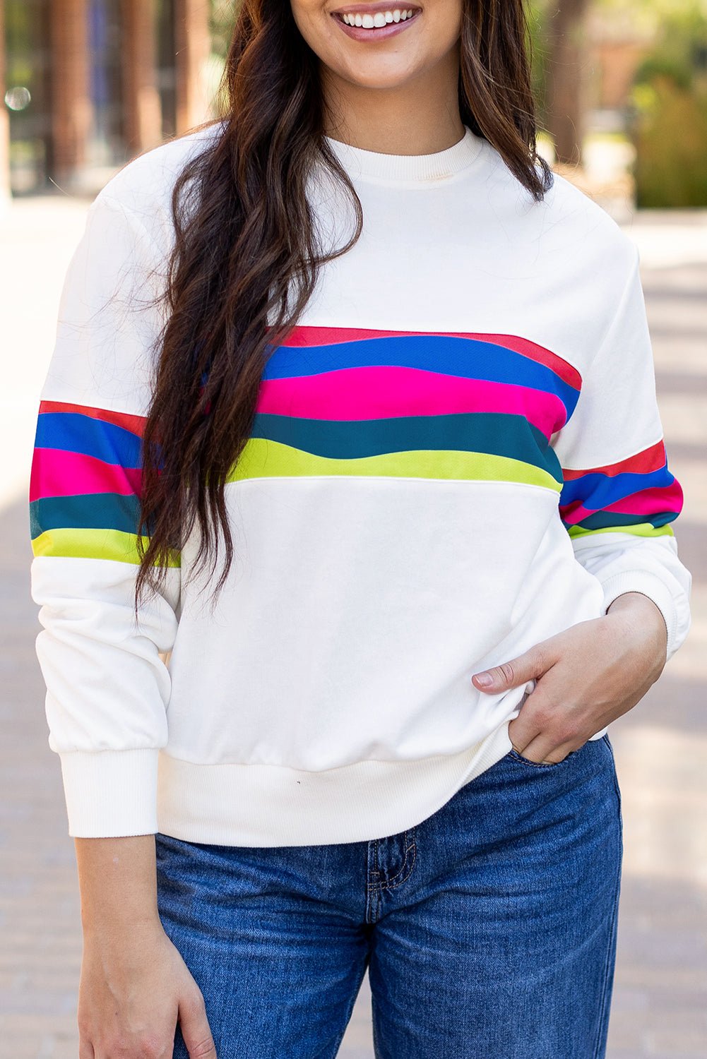 Stripe Patchwork Long Sleeve Top - Rooted & Reckless Co.