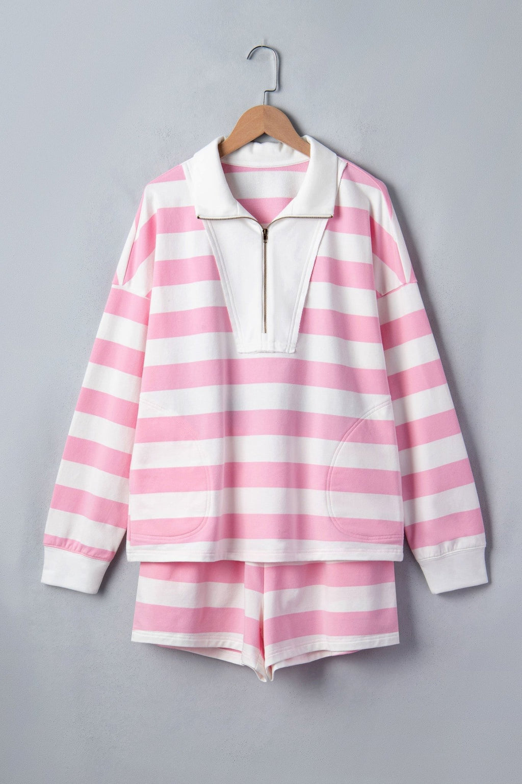 Stripe Patchwork Quarter Zip Pullover & Shorts Set - Rooted & Reckless Co.