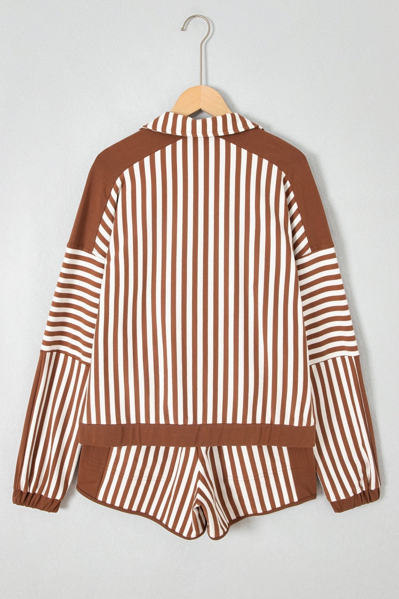 Stripe Patchwork Quarter Zip Sweatshirt & Shorts Set - Rooted & Reckless Co.