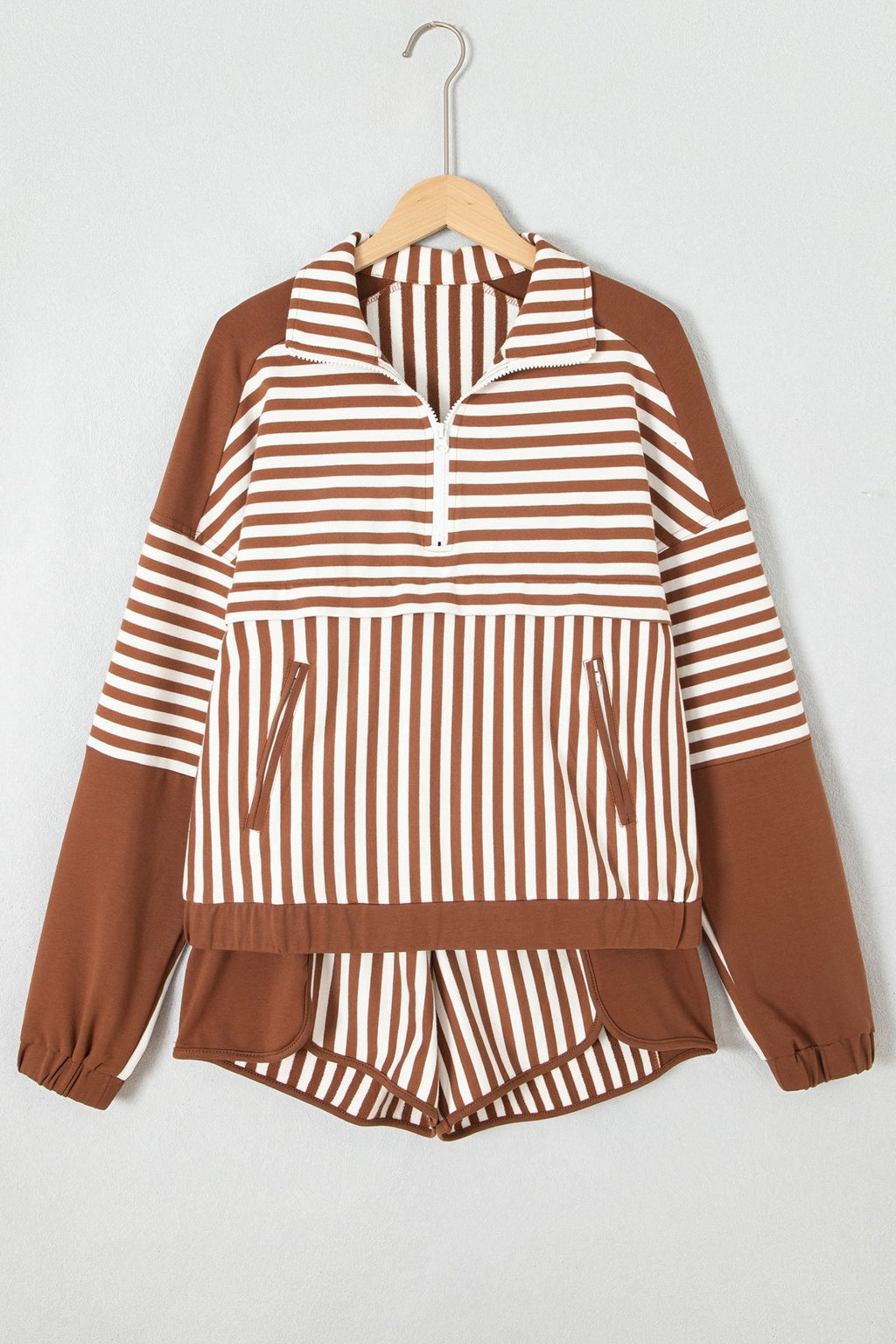 Stripe Patchwork Quarter Zip Sweatshirt & Shorts Set - Rooted & Reckless Co.
