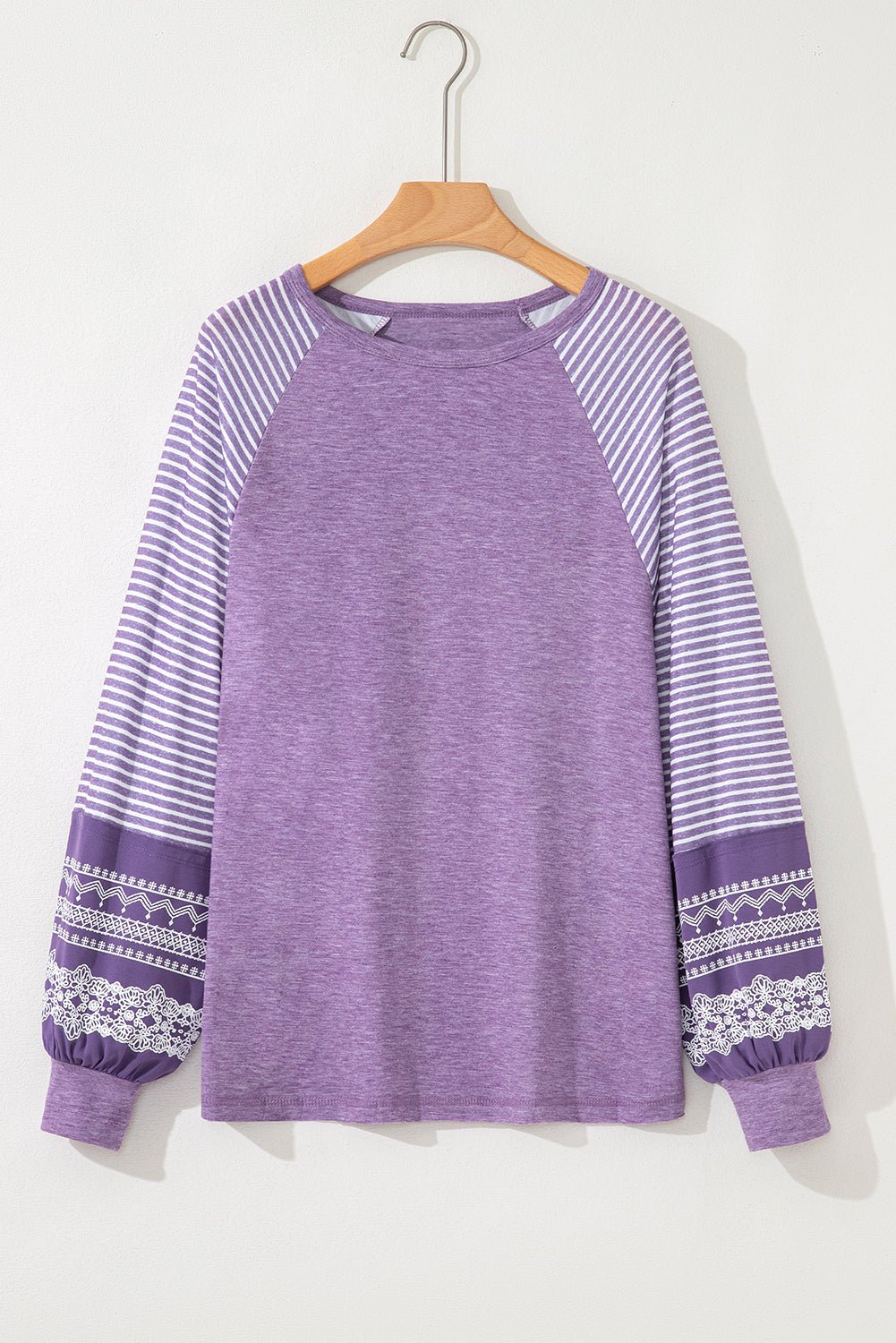 Stripe Patchwork Raglan Long Sleeve Top - Rooted & Reckless Co.