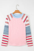 Stripe Patchwork Reverse Seam Long Sleeve Top - Rooted & Reckless Co.