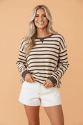 Stripe Patchwork Ribbed Cuff Long Sleeve Sweatshirt - Rooted & Reckless Co.