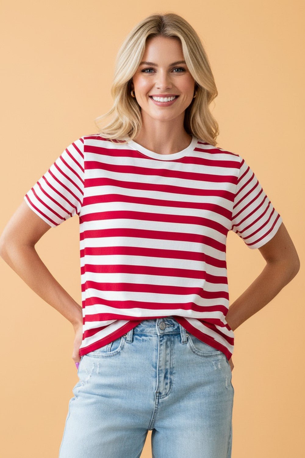 Stripe Patchwork Round Neck Short Sleeve T-Shirt - Rooted & Reckless Co.