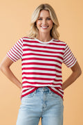 Stripe Patchwork Round Neck Short Sleeve T-Shirt - Rooted & Reckless Co.