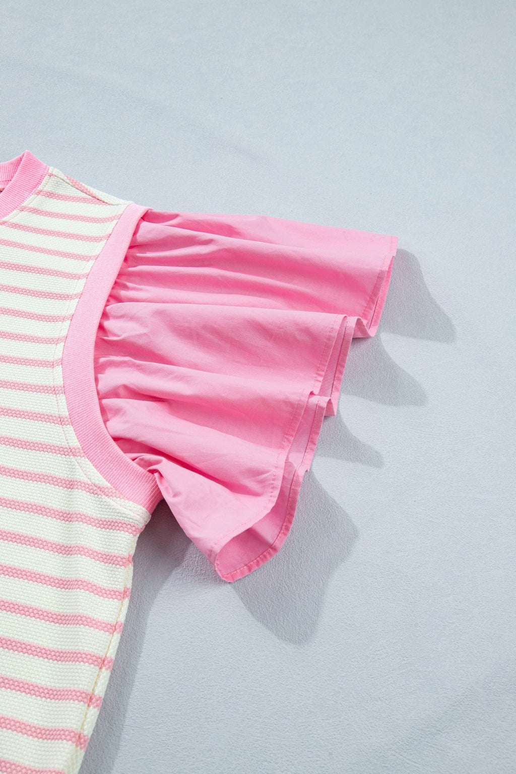 Stripe Patchwork Ruffle Short Sleeve Blouse - Rooted & Reckless Co.