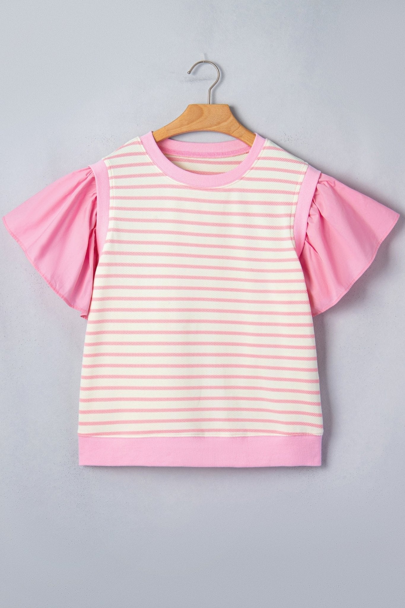 Stripe Patchwork Ruffle Short Sleeve Blouse - Rooted & Reckless Co.