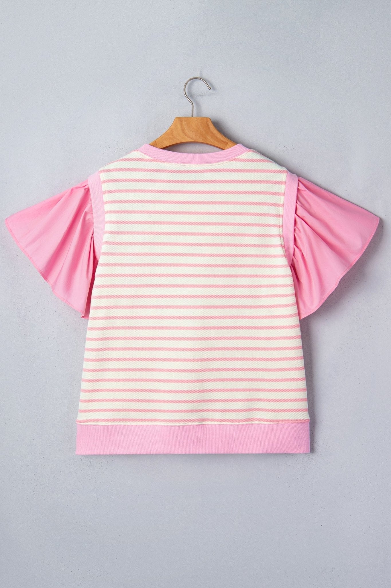 Stripe Patchwork Ruffle Short Sleeve Blouse - Rooted & Reckless Co.