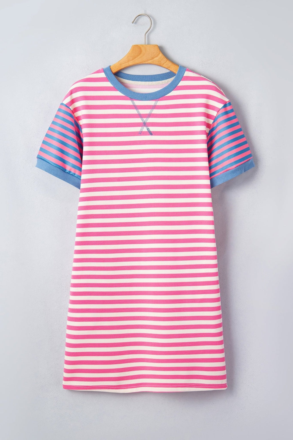 Stripe Patchwork Short Sleeve T-Shirt Dress - Rooted & Reckless Co.