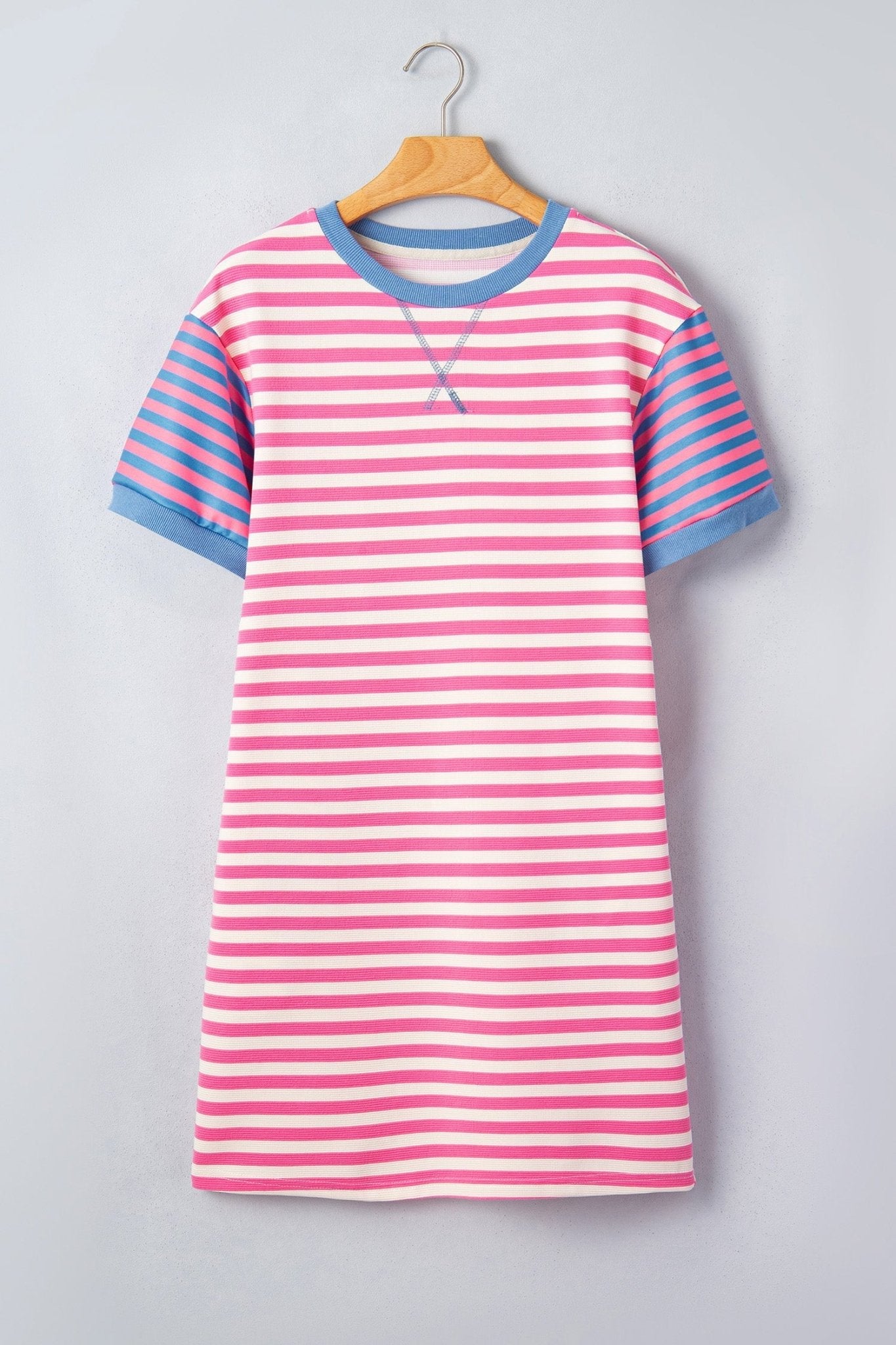 Stripe Patchwork Short Sleeve T-Shirt Dress - Rooted & Reckless Co.