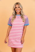 Stripe Patchwork Short Sleeve T-Shirt Dress - Rooted & Reckless Co.