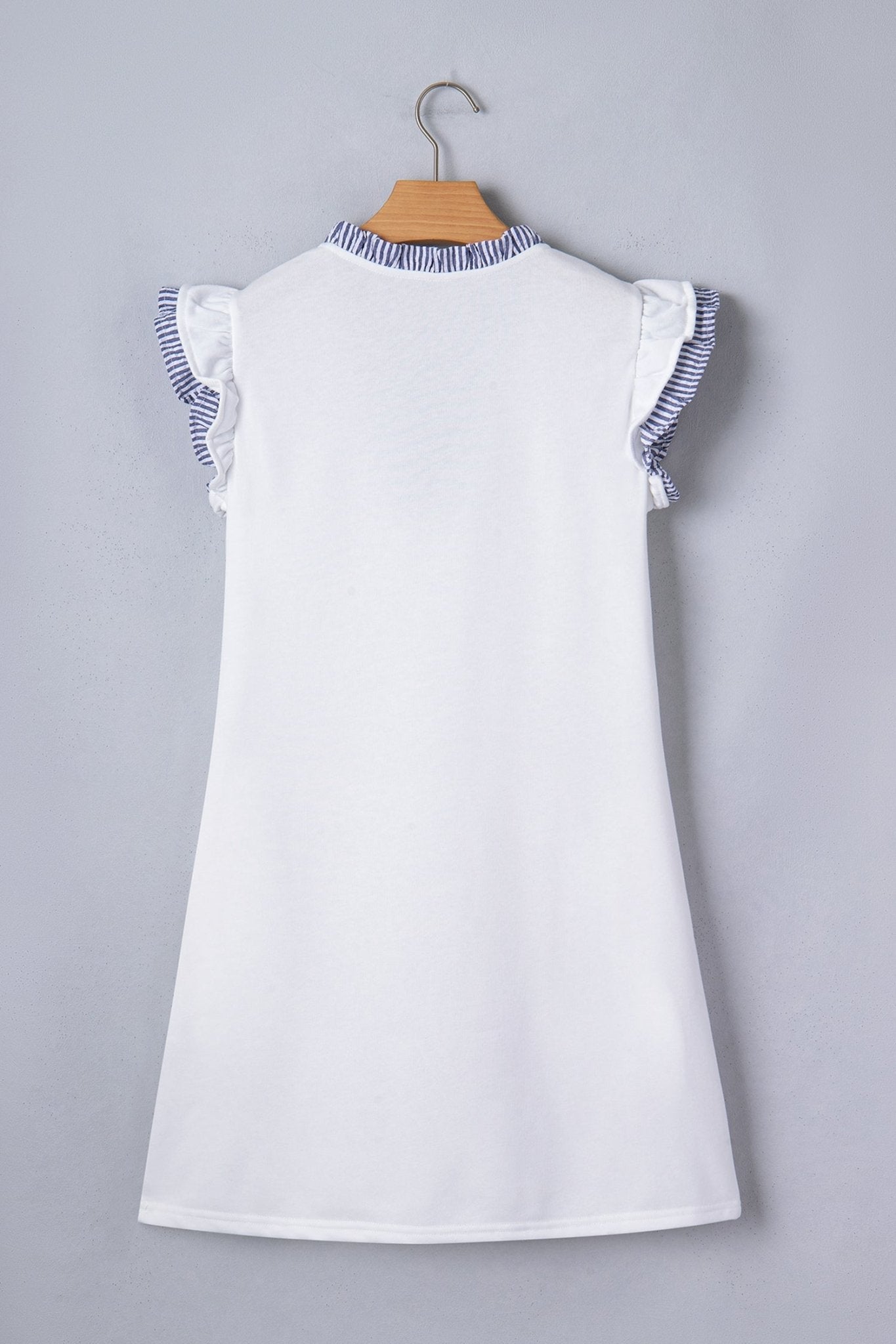 Stripe Patchwork Split Neck Ruffle Trim Sleeveless Dress - Rooted & Reckless Co.