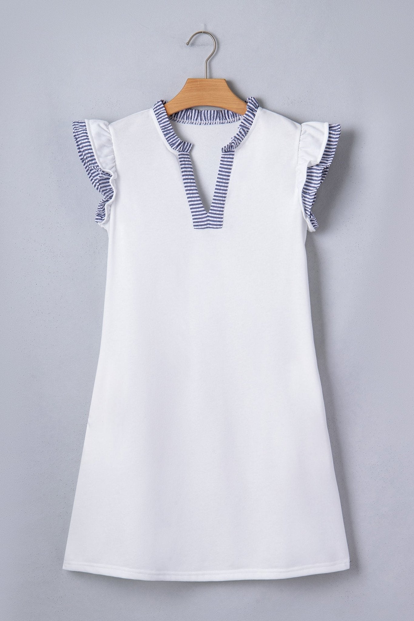 Stripe Patchwork Split Neck Ruffle Trim Sleeveless Dress - Rooted & Reckless Co.