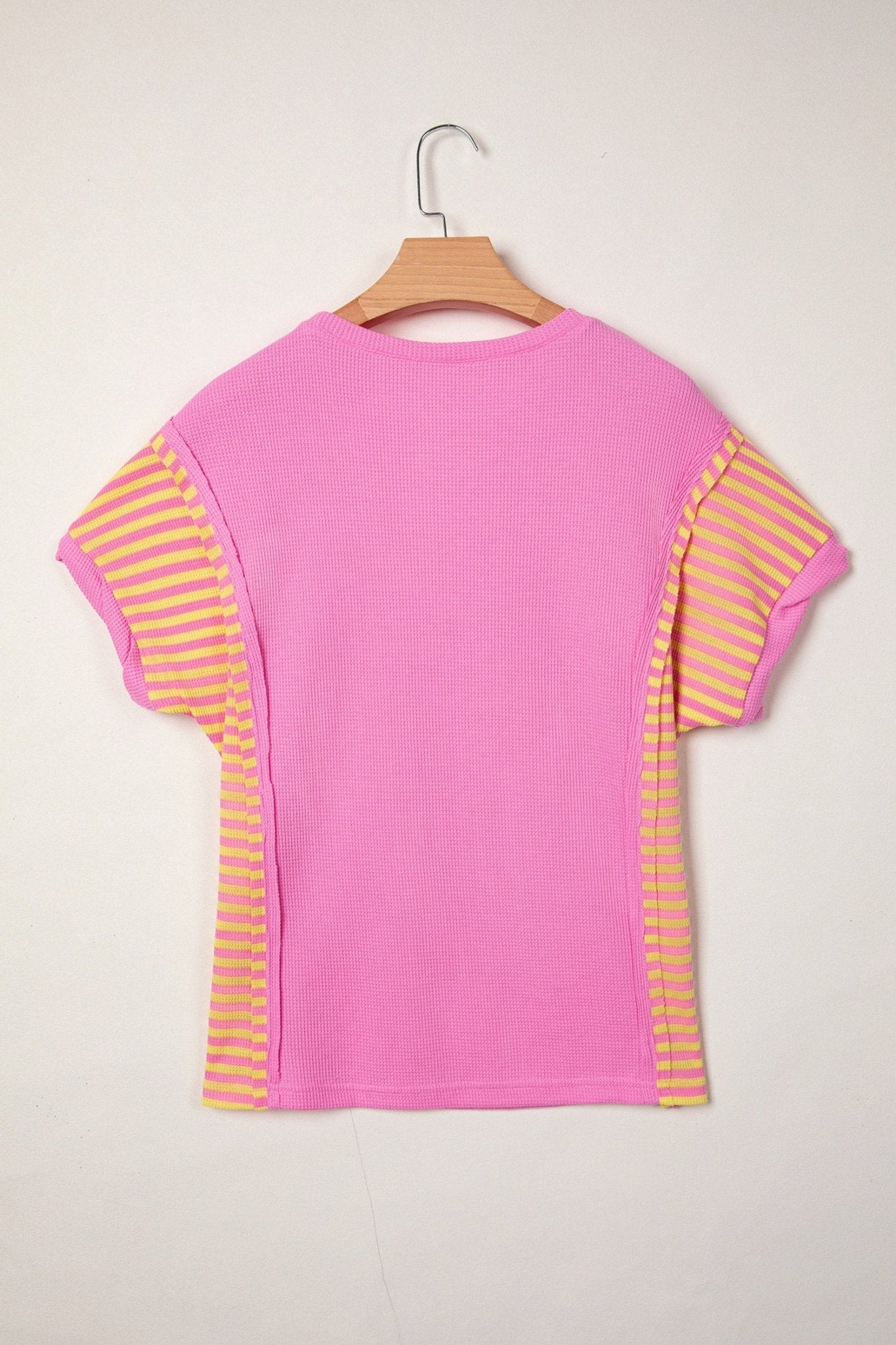 Stripe Patchwork Waffle Knit Loose T-Shirt - Rooted & Reckless Co.