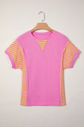 Stripe Patchwork Waffle Knit Loose T-Shirt - Rooted & Reckless Co.