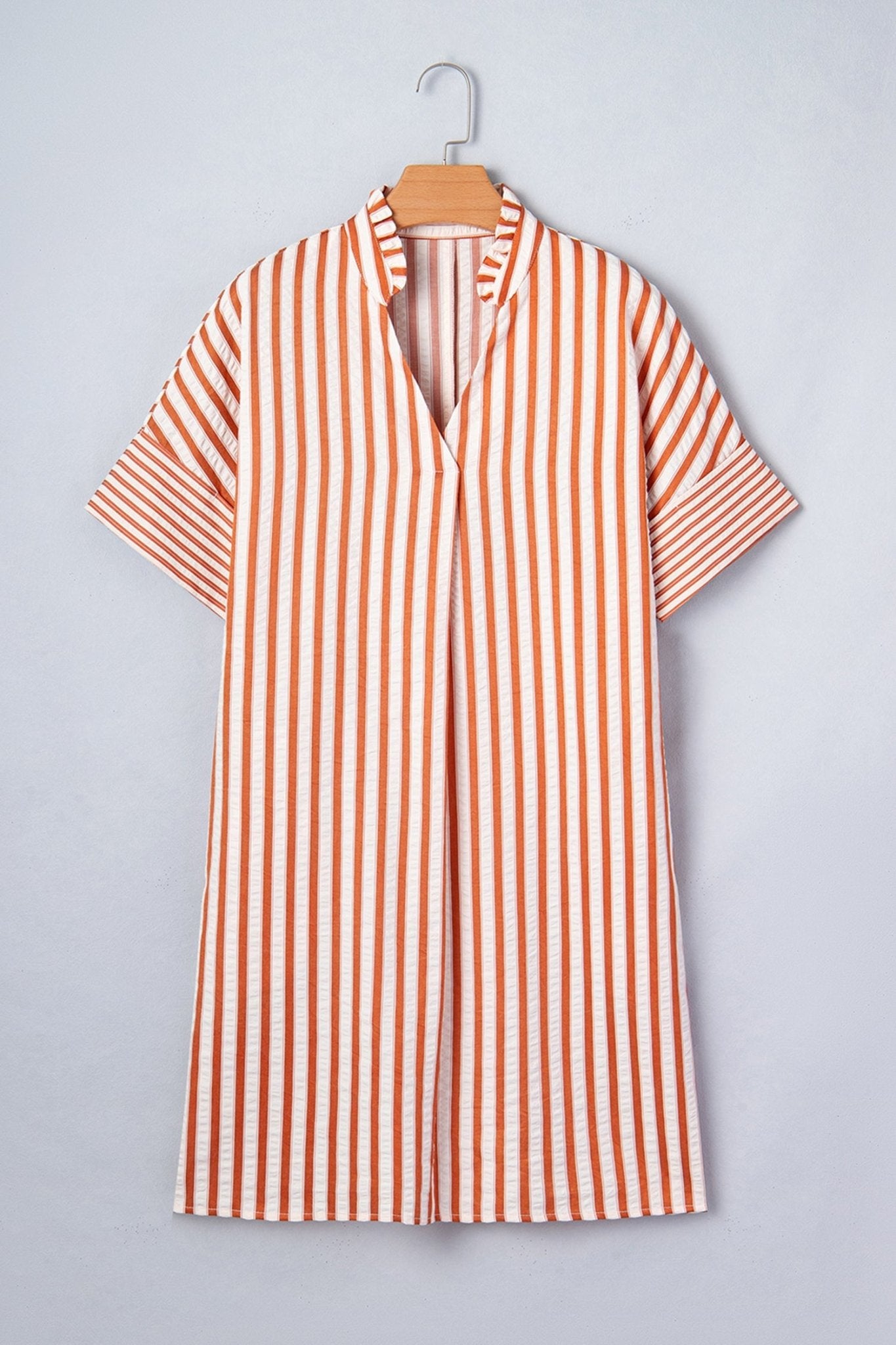 Stripe Pleated Frilled V-Neck Mini Dress - Rooted & Reckless Co.
