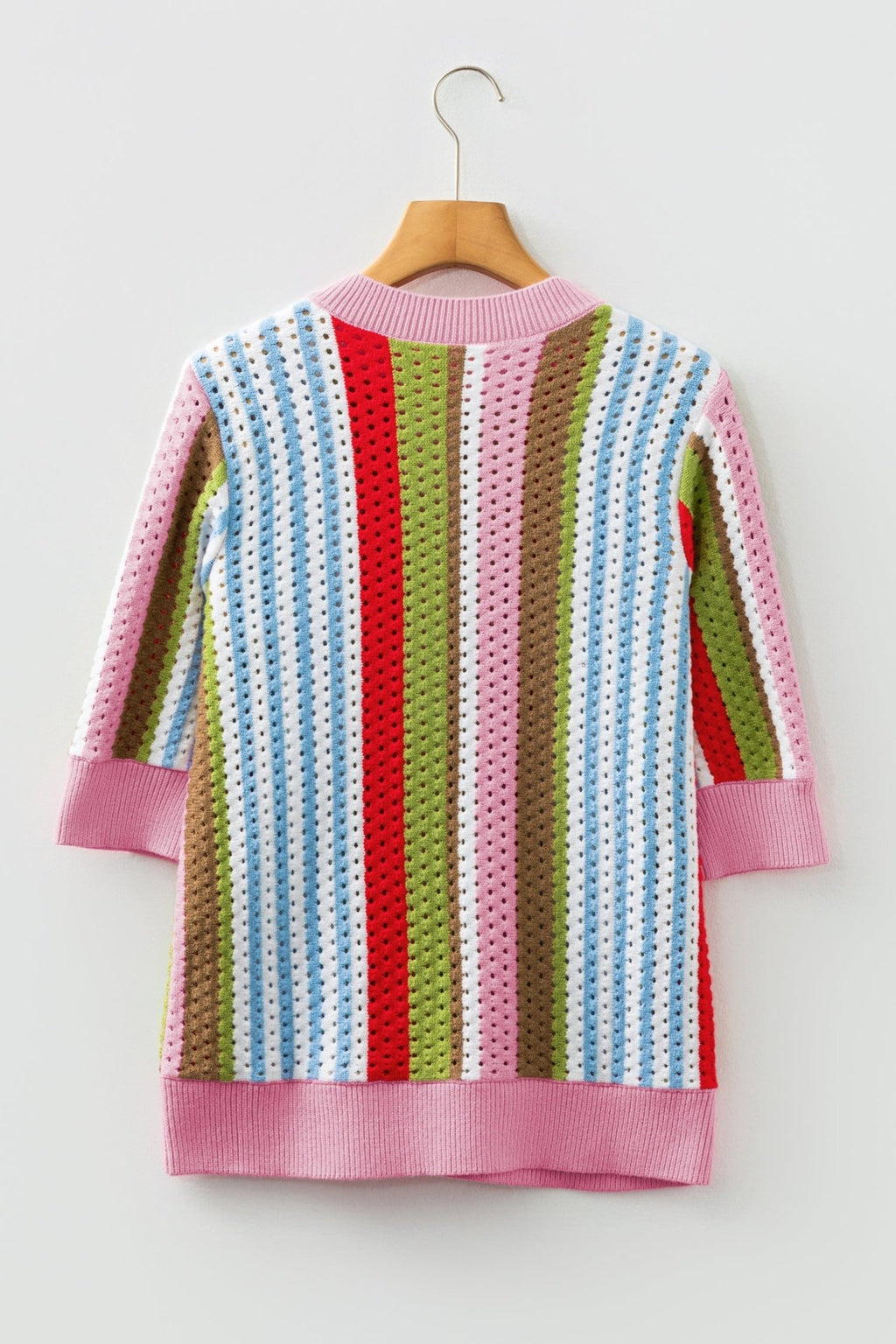 Stripe Pointelle Knit 3/4 Sleeve Sweater - Rooted & Reckless Co.