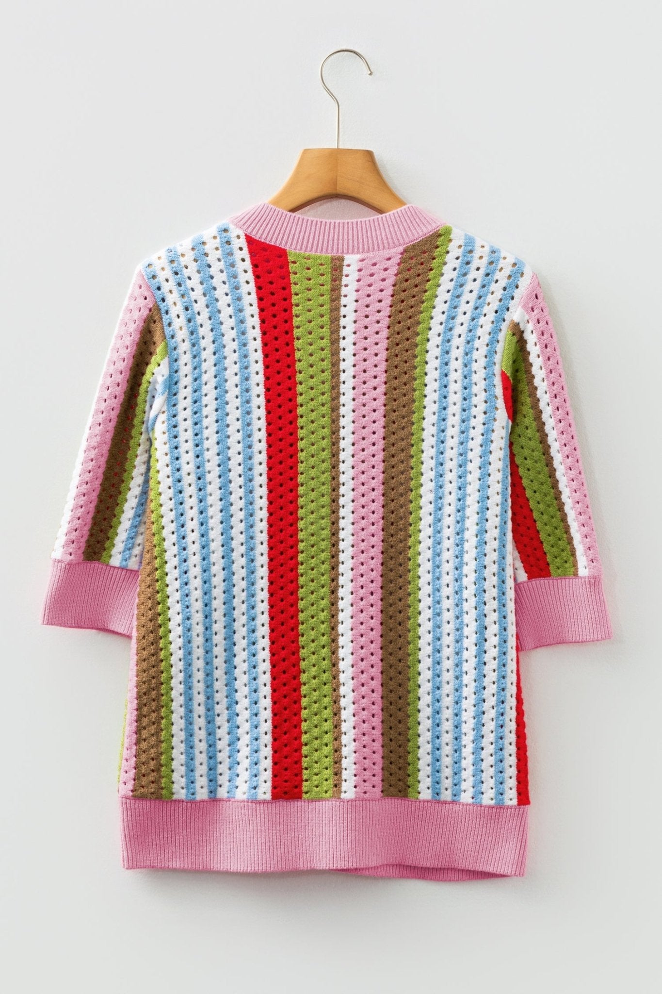 Stripe Pointelle Knit 3/4 Sleeve Sweater - Rooted & Reckless Co.