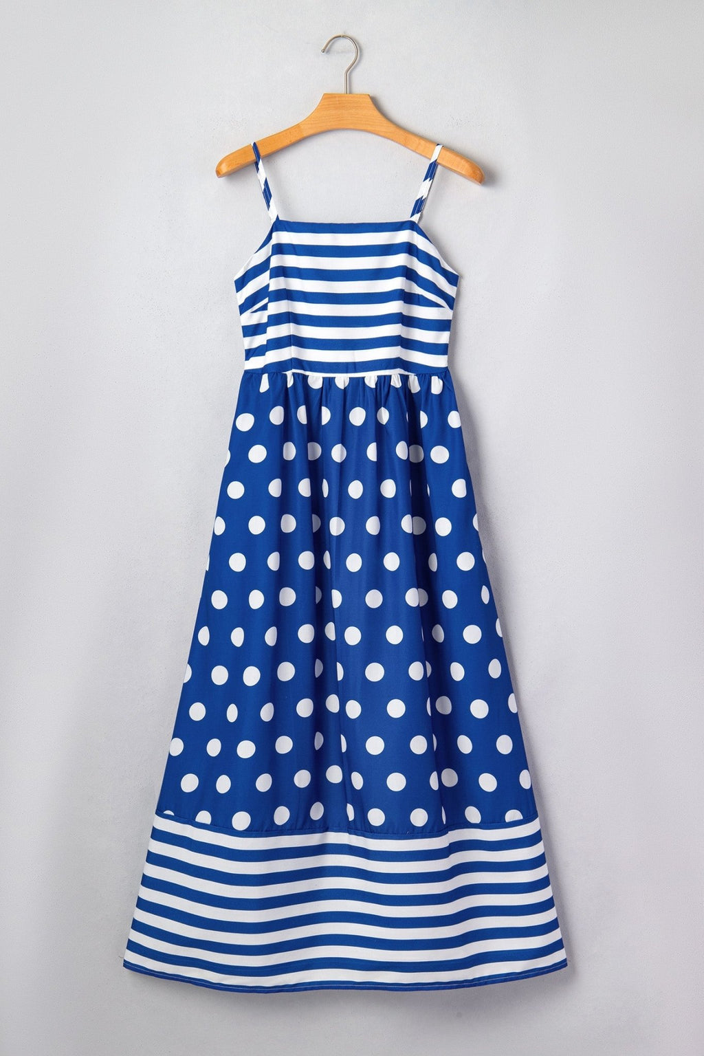 Stripe Polka Dot Patchwork High Waist Maxi Dress - Rooted & Reckless Co.