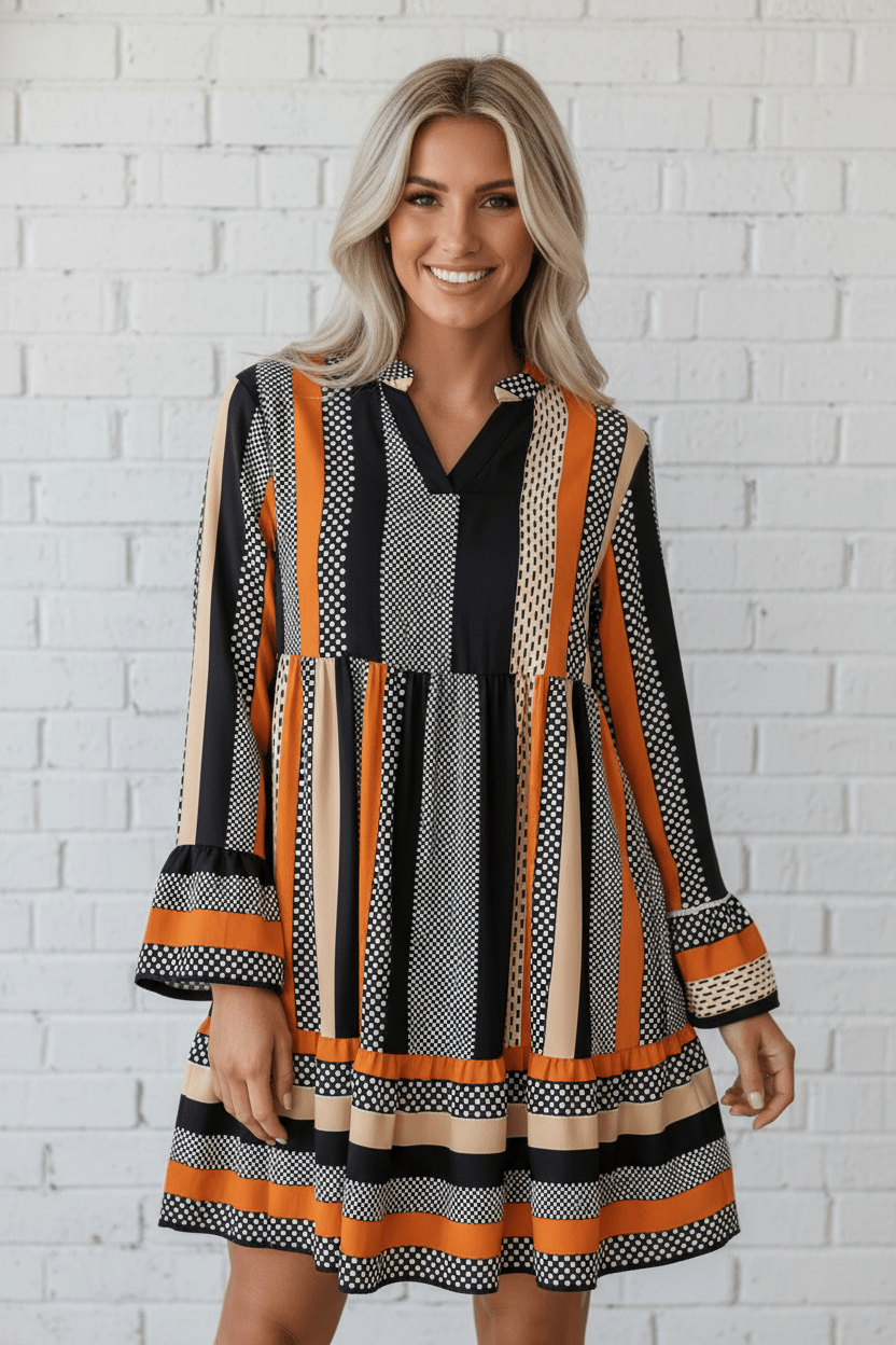 Stripe Polka Dot Ruffle Hem Mini Dress - Rooted & Reckless Co.