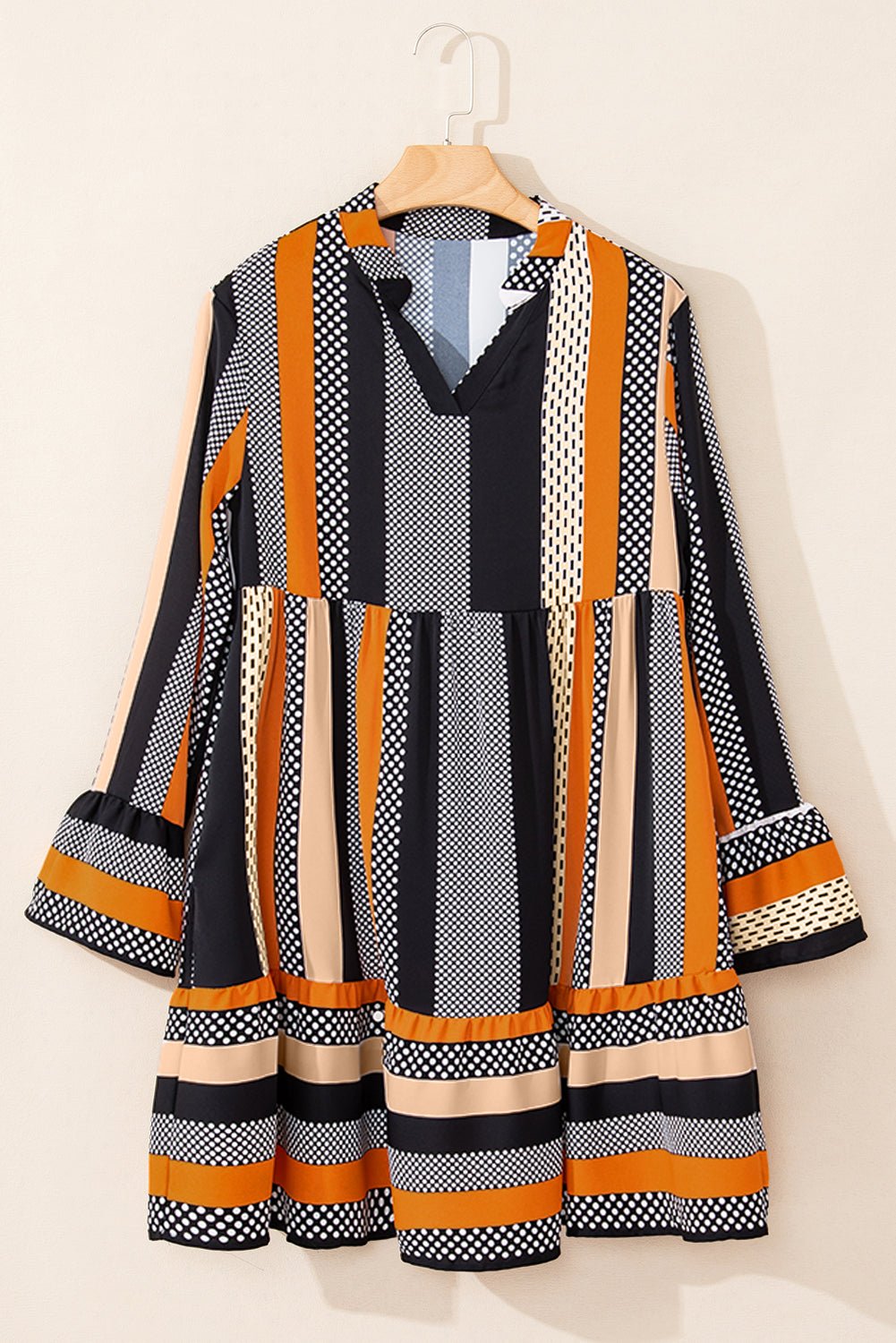 Stripe Polka Dot Ruffle Hem Mini Dress - Rooted & Reckless Co.