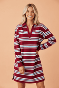 Stripe Polo Collar Long Sleeve T-Shirt Mini Dress - Rooted & Reckless Co.