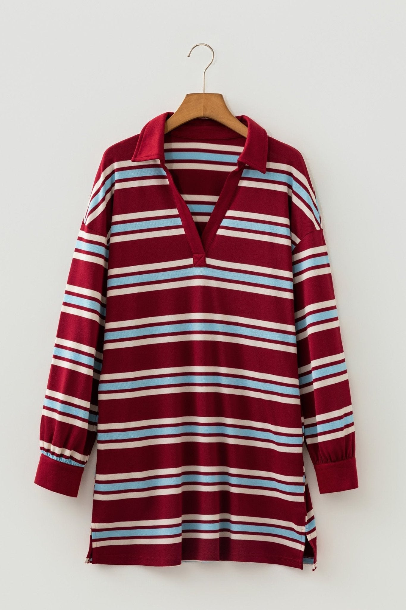 Stripe Polo Collar Long Sleeve T-Shirt Mini Dress - Rooted & Reckless Co.