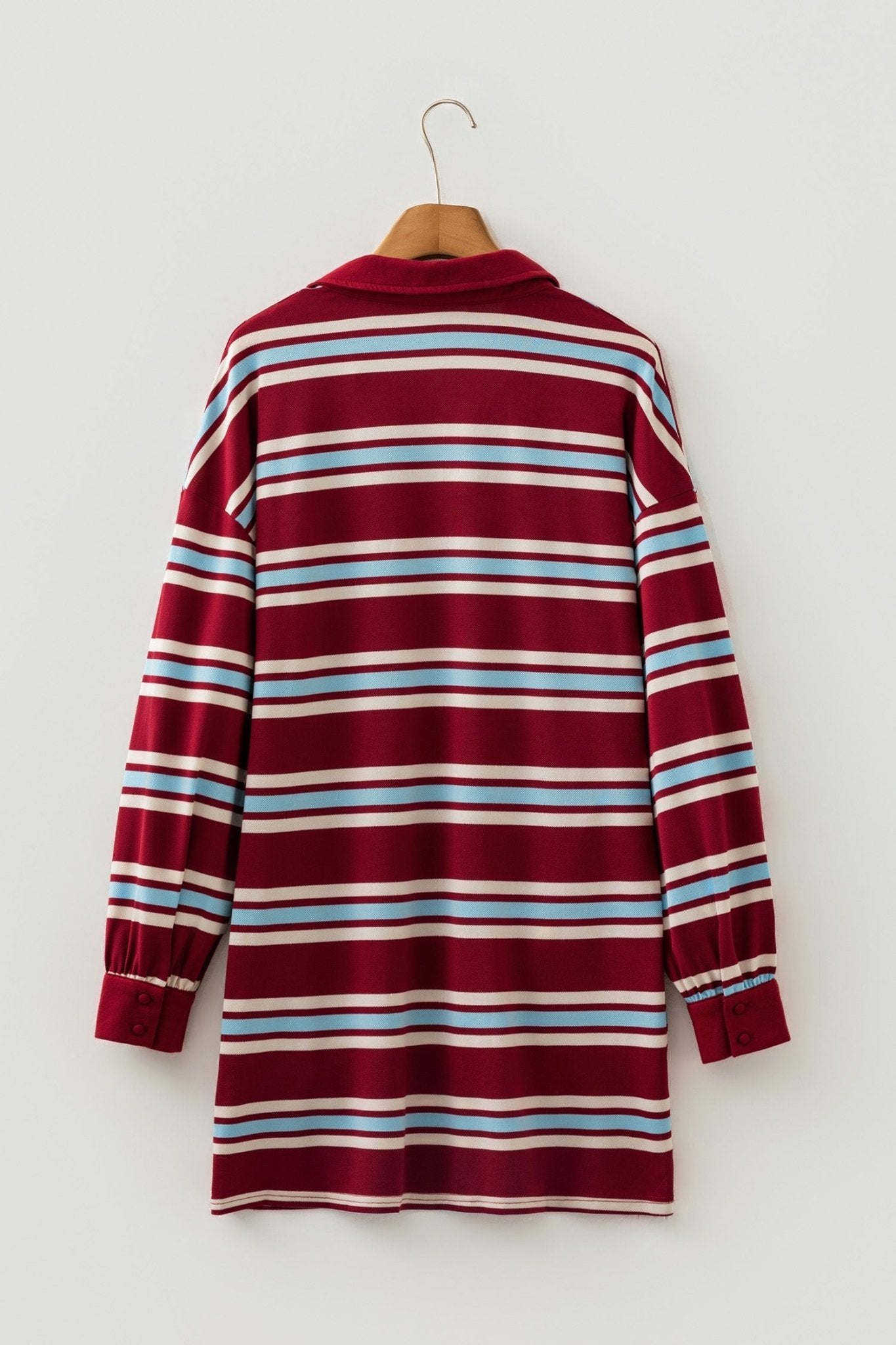 Stripe Polo Collar Long Sleeve T-Shirt Mini Dress - Rooted & Reckless Co.
