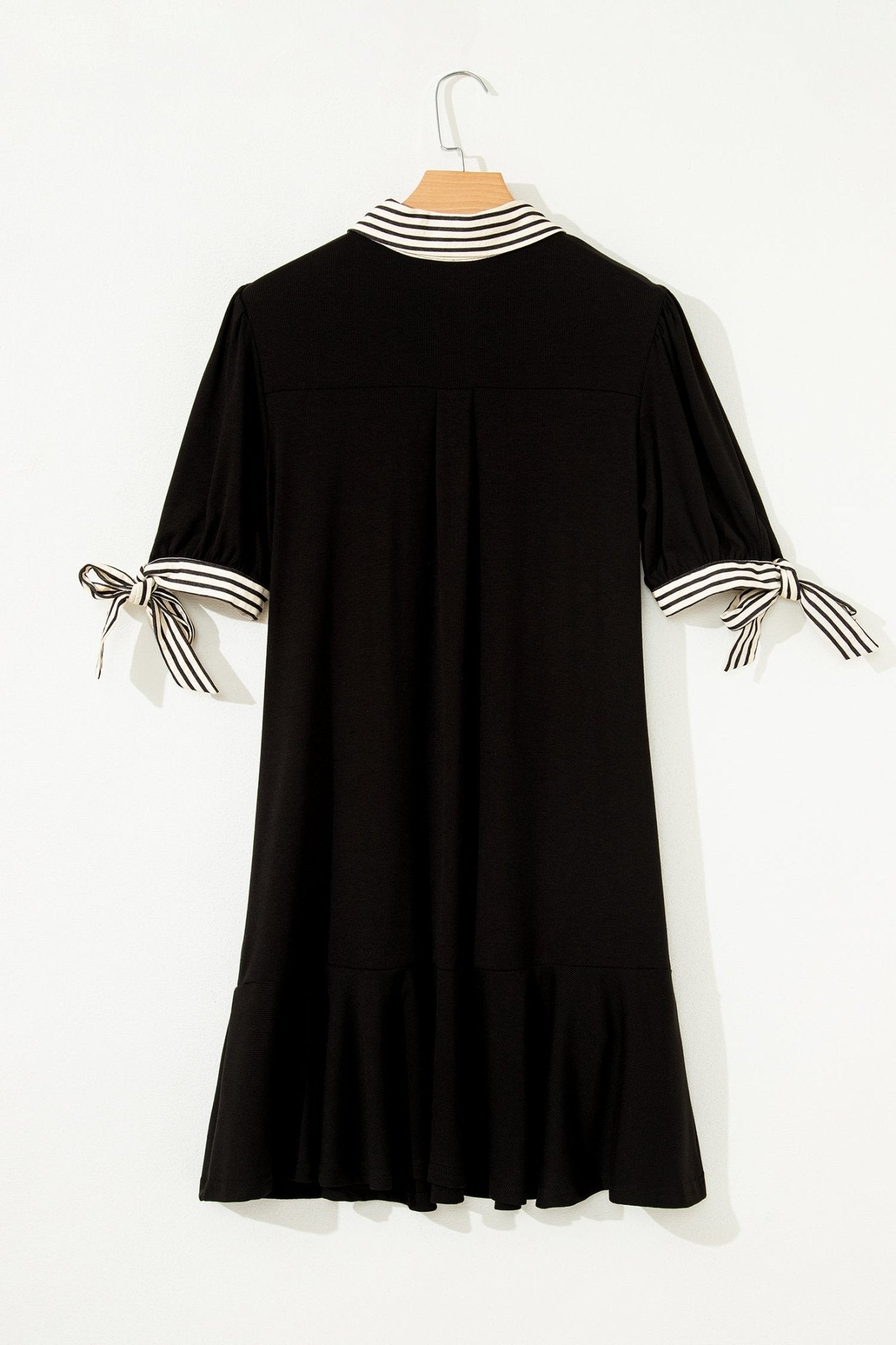 Stripe Polo Collar Tied Short Sleeve Mini Dress - Rooted & Reckless Co.