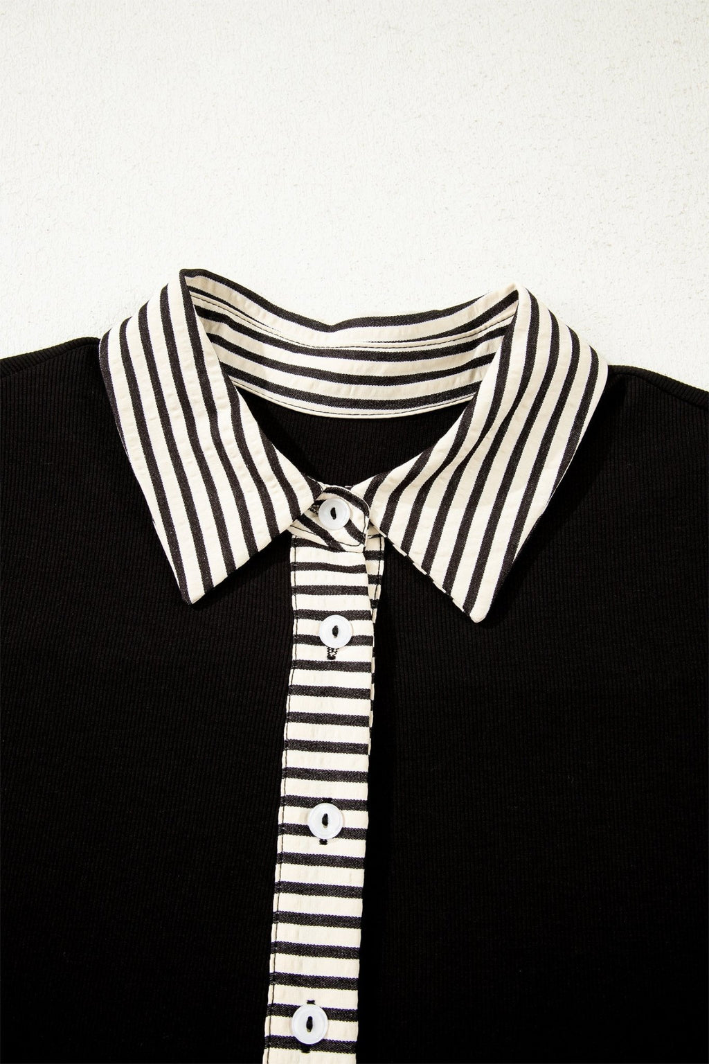 Stripe Polo Collar Tied Short Sleeve Mini Dress - Rooted & Reckless Co.