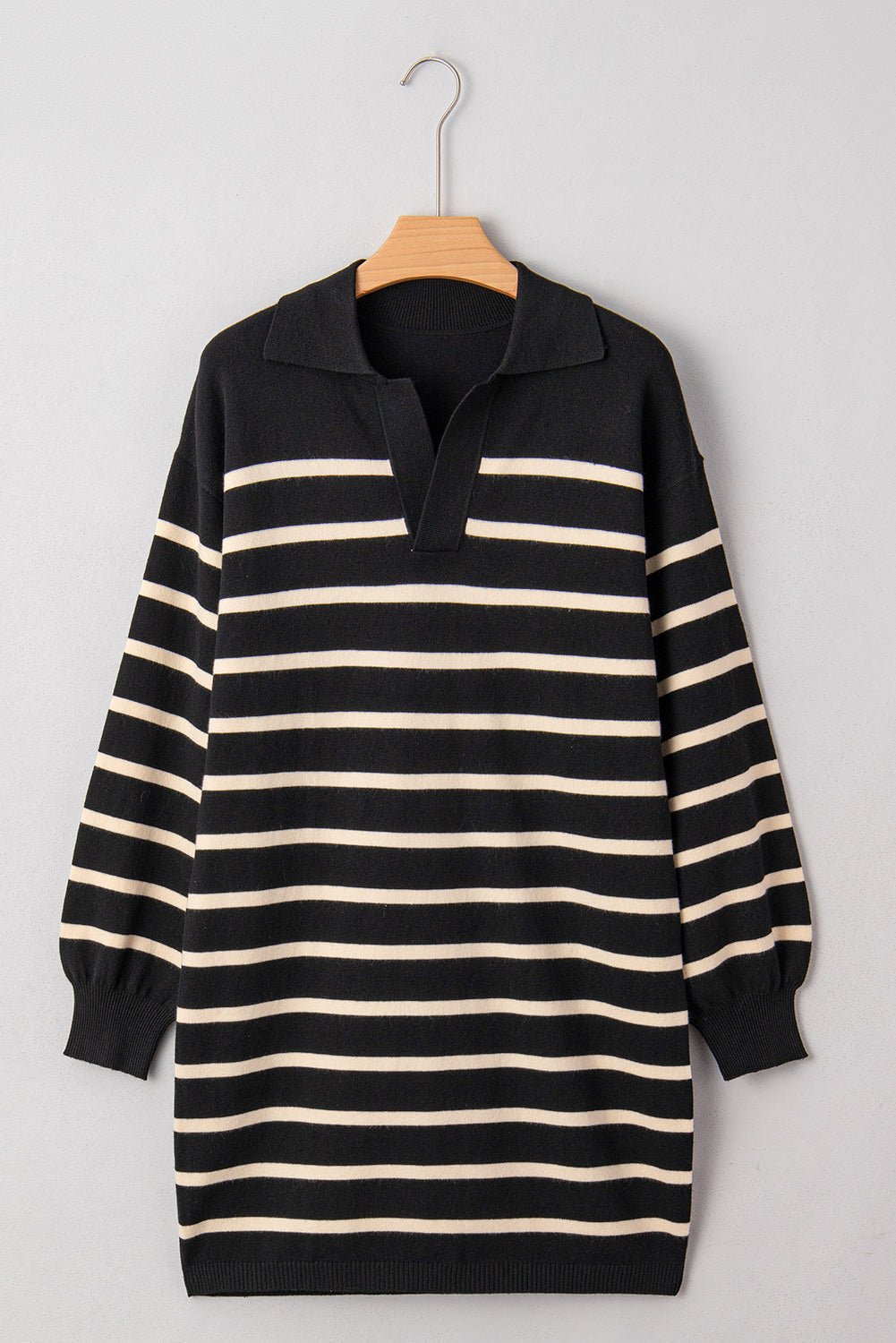Stripe Puff Sleeve Collared Sweater Mini Dress - Rooted & Reckless Co.
