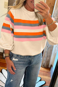 Stripe Puff Sleeve Pullover Sweatshirt - Rooted & Reckless Co.