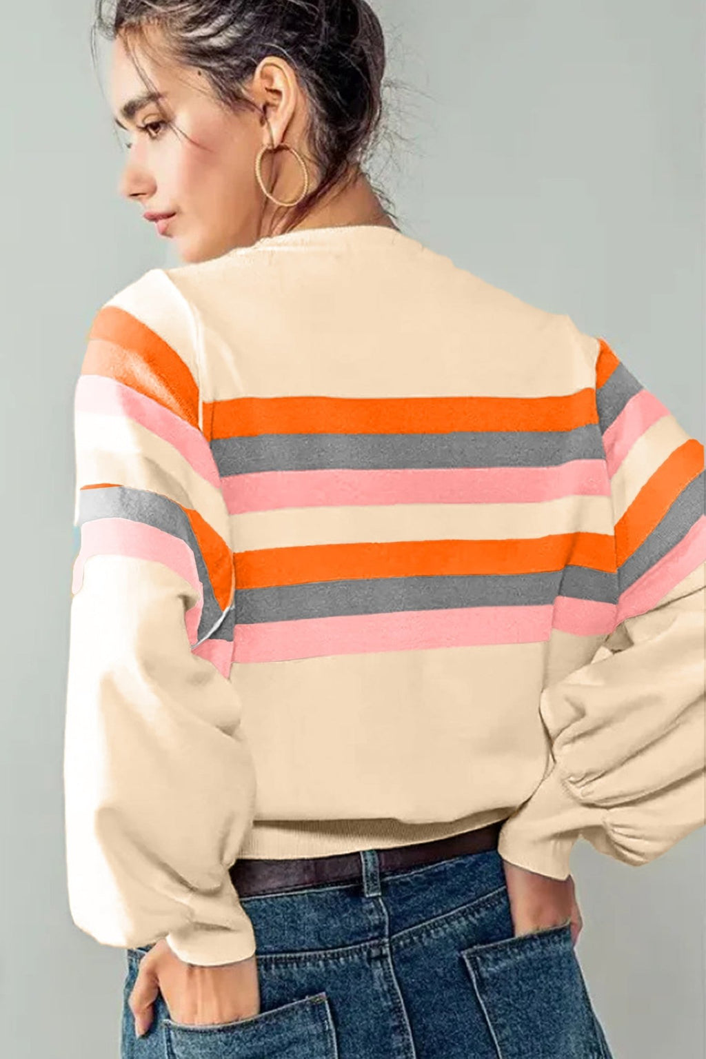 Stripe Puff Sleeve Pullover Sweatshirt - Rooted & Reckless Co.