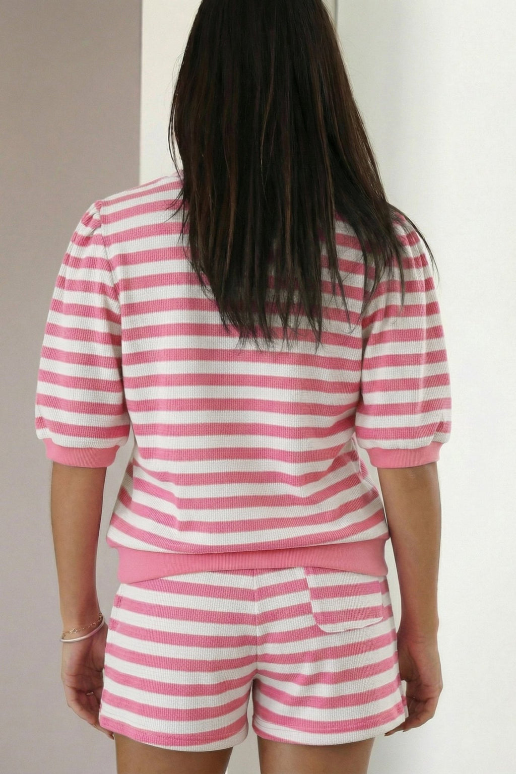 Stripe Puff Sleeve T-Shirt & Drawstring Shorts Set - Rooted & Reckless Co.